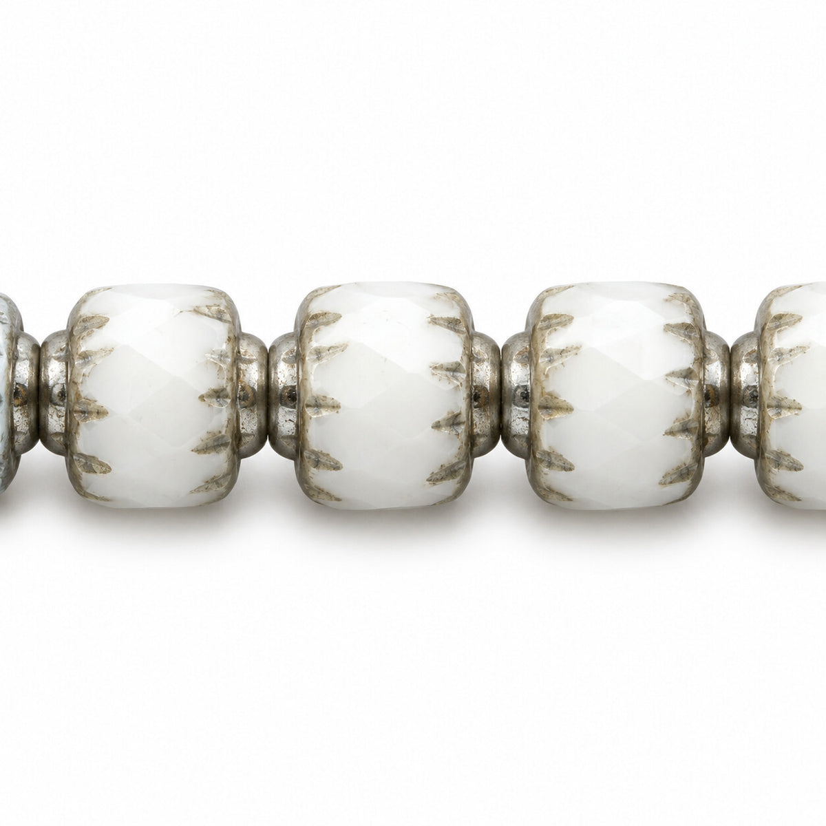 Cathedral Faceted Fire Polished Beads, White Platin (02010-13702), Glass, Czech Republic