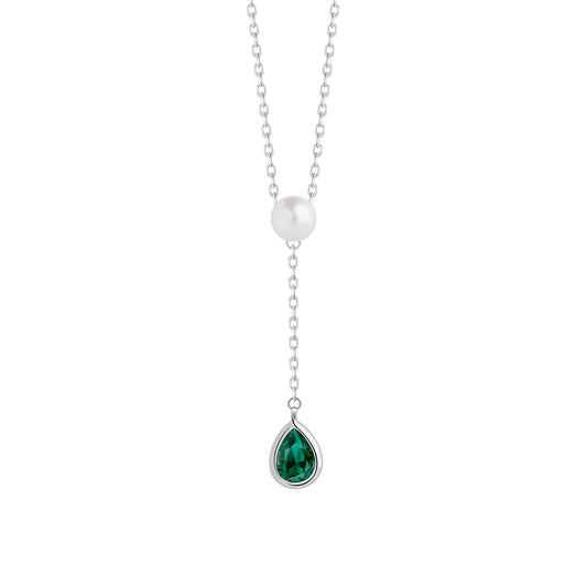 Pendant Pure Pearl Silver Ag-925 Rhodium Plated Jewelry, Cubic Zirconia Preciosa, natural Mother of Pearl, Czech Bohemia PRECIOSA BEAUTY Jewelry, Green