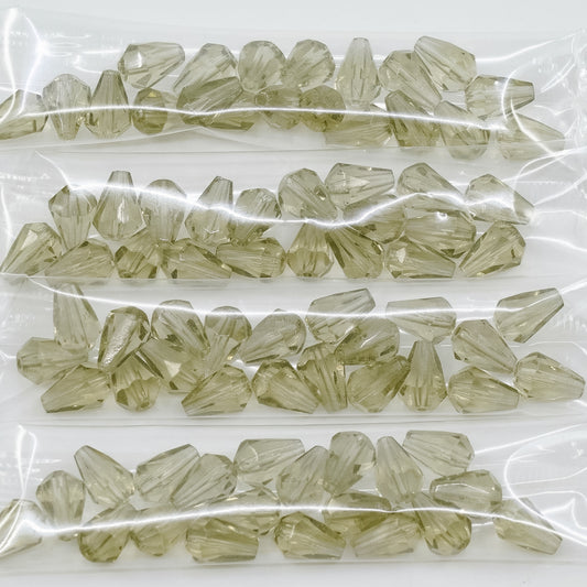 OUTLET 10 grams Pear Teardrop Beads Faceted Fire Polished, 10 x 7 mm, Gray (40000), Glass, Czech Republic