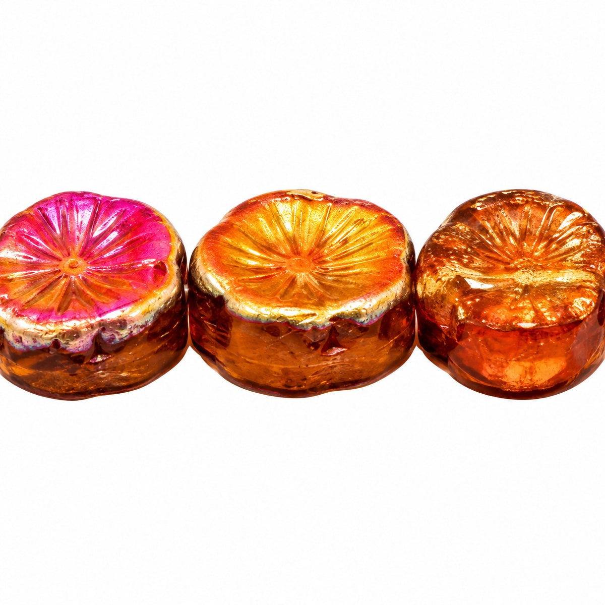 Hawaii Pressed Beads, Transparent Orange Sliperit (10050-29501), Glass, Czech Republic