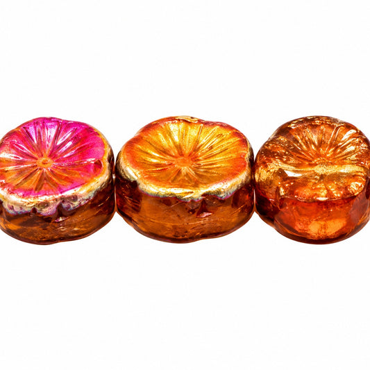Hawaii Pressed Beads, Transparent Orange Sliperit (10050-29501), Glass, Czech Republic