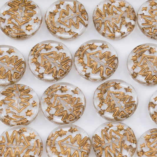 OUTLET 250g/50g Coin Bead With Christmas Tree, 14 x 14 mm, Crystal Gold Lined (00030-54302), Glass, Czech Republic