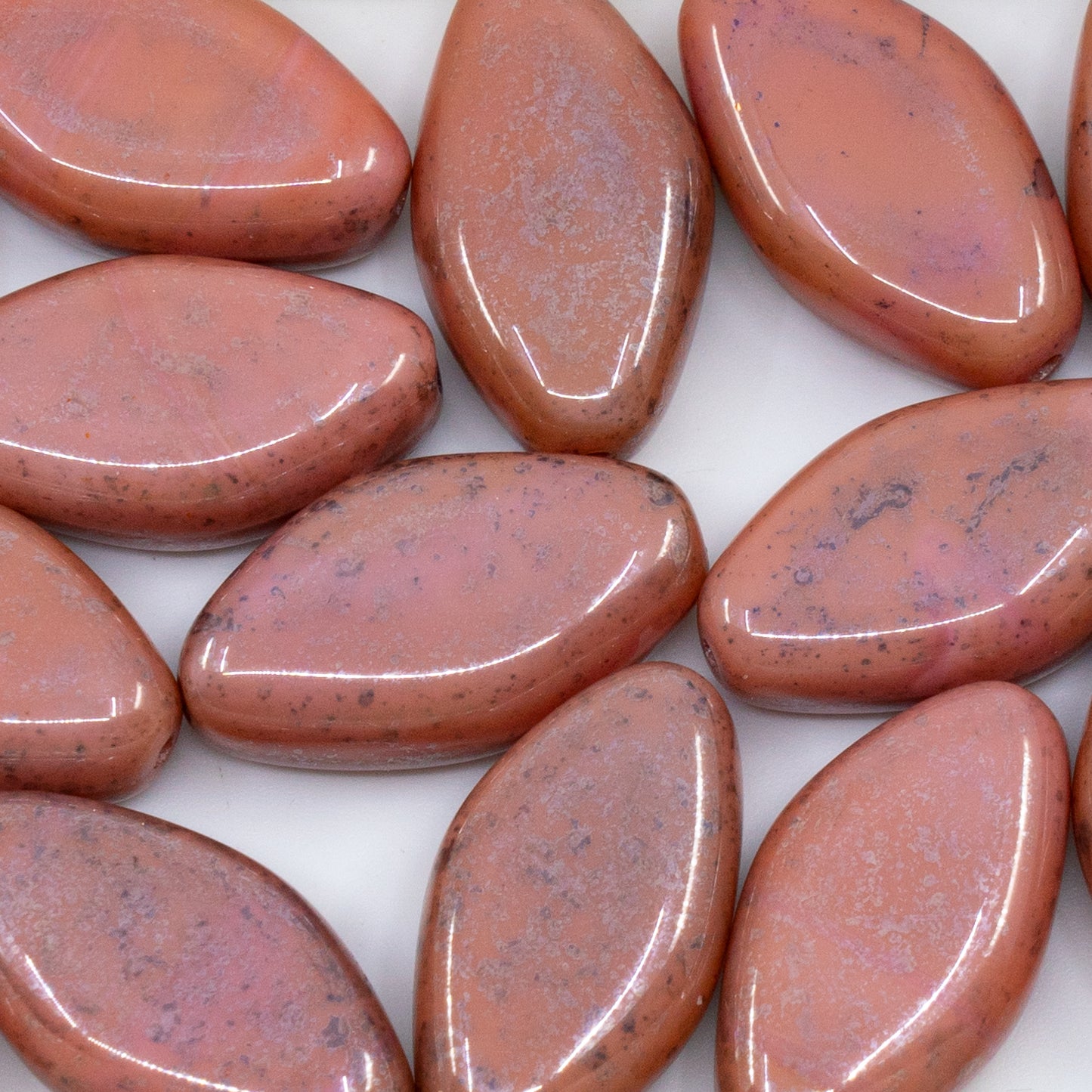 OUTLET 10 grams Flat Fhombus Beads, 25 x 14 mm, Opaque Pink Terracotta Blue (74020-15464), Glass, Czech Republic