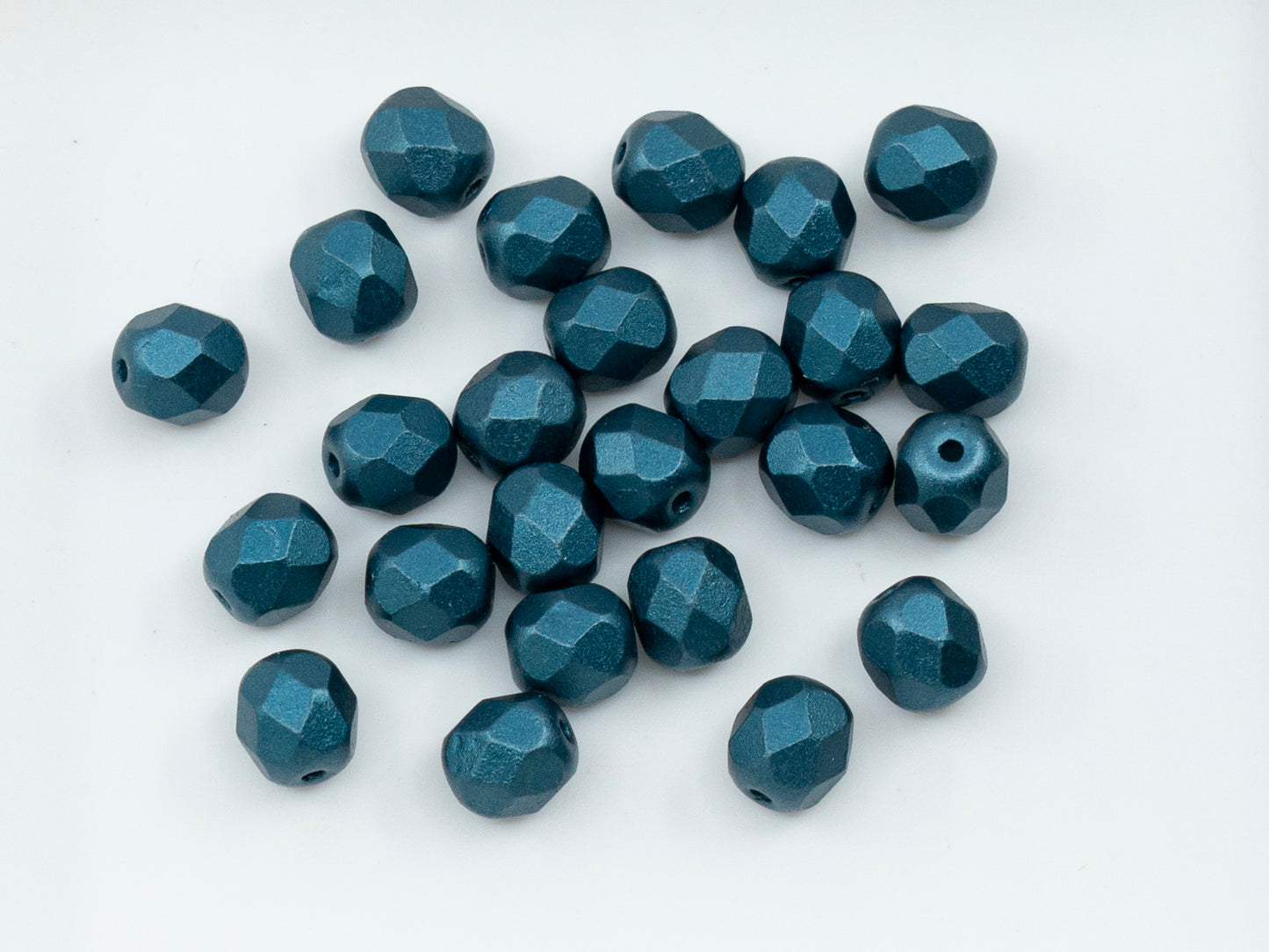 Facted Fire Polish Round Beads Pastel Petrol (25033), Glass, Czech Republic