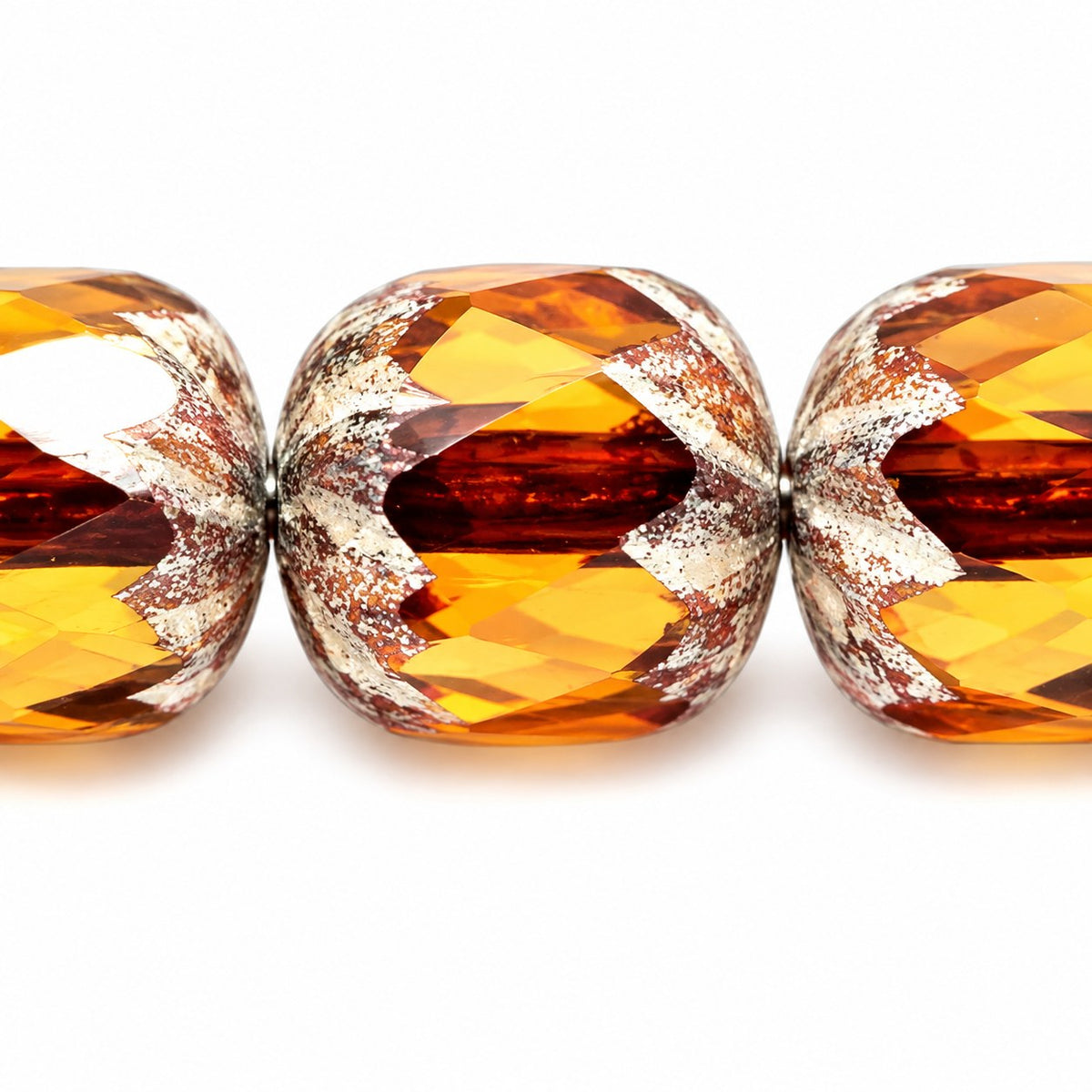 Faceted Fire Polished Beads Special Cut, Transparent Orange Antique Silver Patina (10060-81002), Glass, Czech Republic
