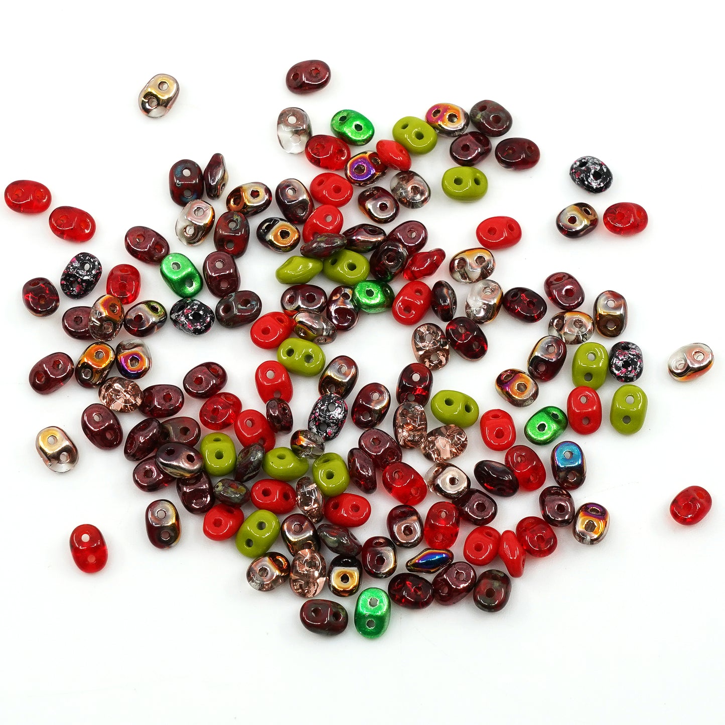 OUTLET 10 grams Matubo SuperDuo 2-hole Beads, Red Green Mix (), Glass, Czech Republic