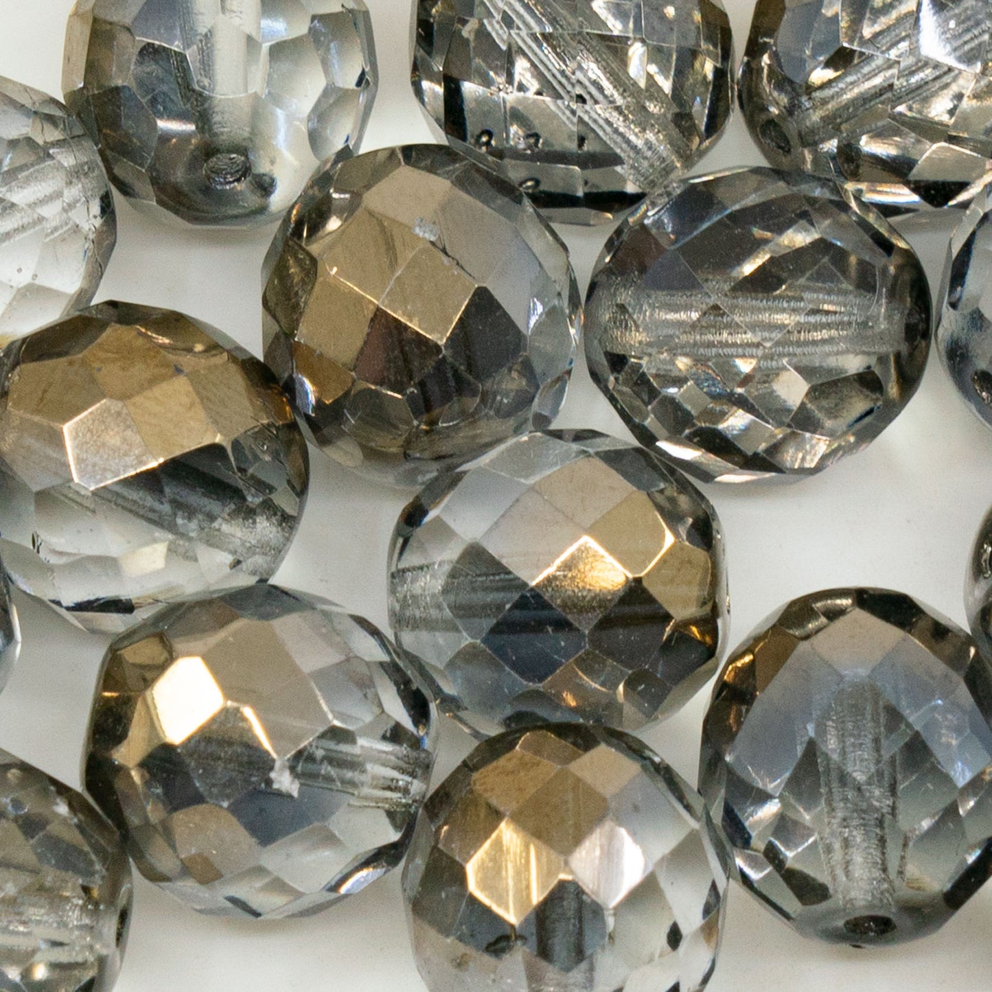 アウトレット 10グラム ファセットラウンドファイアポリッシュビーズ、16 x 16 mm、クリスタルゴールドシャイン（00030-gold-shine）、ガラス、チェコ共和国