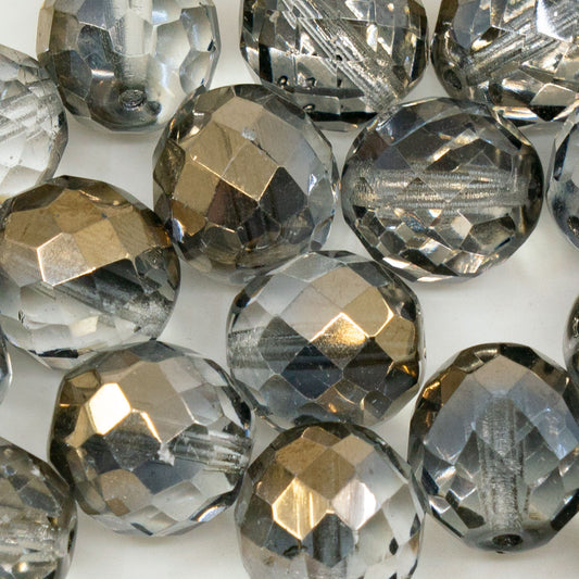 アウトレット 10グラム ファセットラウンドファイアポリッシュビーズ、16 x 16 mm、クリスタルゴールドシャイン（00030-gold-shine）、ガラス、チェコ共和国