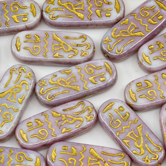 OUTLET 10 grams Egypt Rectangle Beads, 25 x 10 mm, White Purple Luster Gold Lined, Glass, Czech Republic