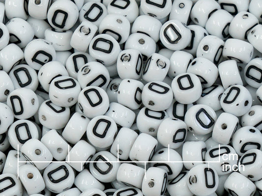 OUTLET 250g Pressed Czech Glass Letter Number Beads, 6 x 6 mm, (d), White Black Lined, Glass, Czech Republic