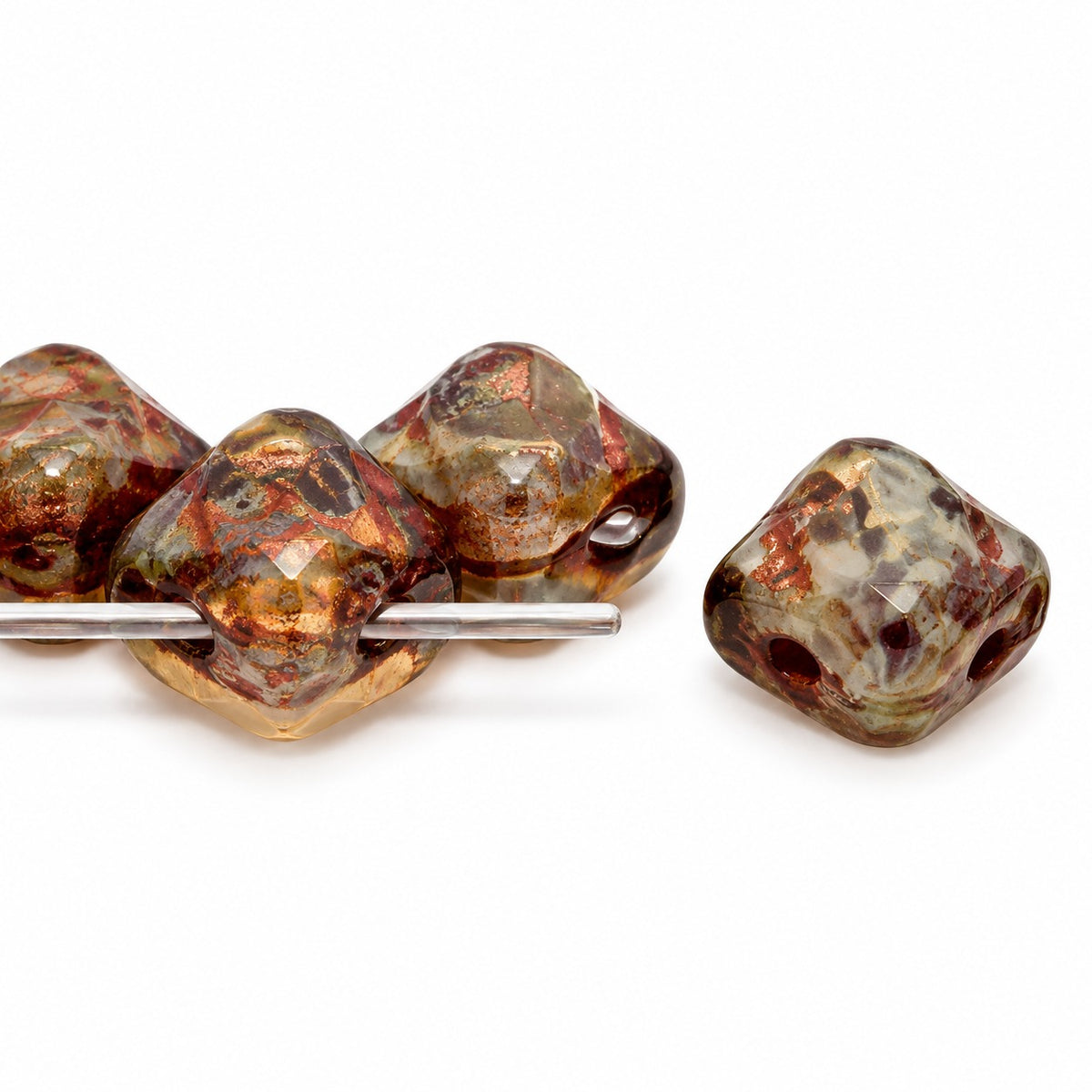 Silky 2-Hole Square Beads, 99998 Travertin (99998-86800), Glass, Czech Republic
