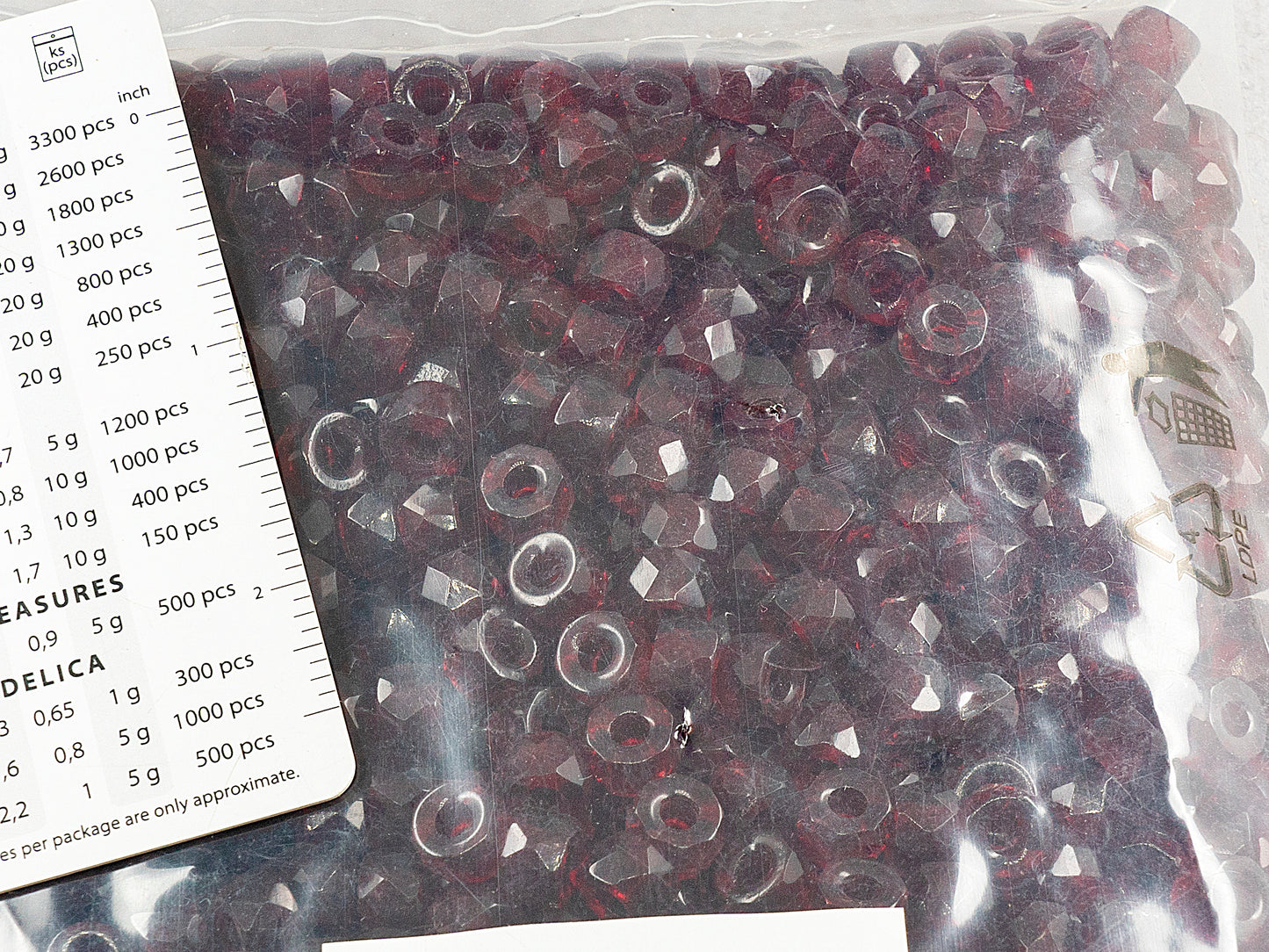 OUTLET 250g Faceted Fire Polished Pony Bagel Beads Pony Bagel, 9 x 6 mm, Transparent Red (90100), Glass, Czech Republic