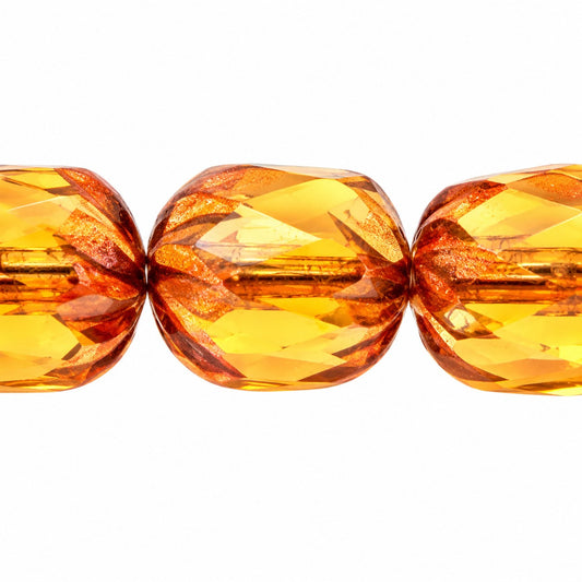 Faceted Fire Polished Beads Special Cut, Transparent Orange Purple (10060-15726), Glass, Czech Republic