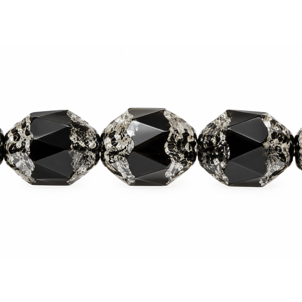 Special Cut Faceted Fire Polished Beads, Black Picasso (23980-43400), Glass, Czech Republic