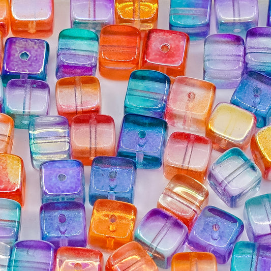 OUTLET 10 grams Cube Beads, 8 x 7 mm, Crystal 48Xxx Mixed Colors (00030-48xxx-mix), Glass, Czech Republic