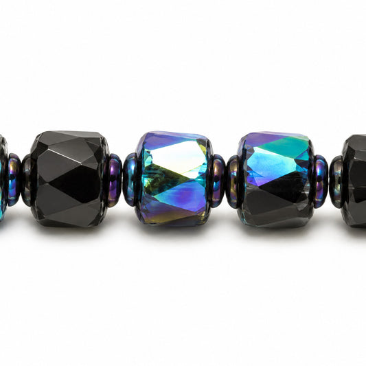 Cathedral Faceted Fire Polished Beads Special Cut, Black Ab (23980-28701), Glass, Czech Republic