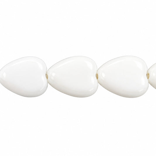 Heart Beads, Chalk White 28704 (03000-28704), Glass, Czech Republic