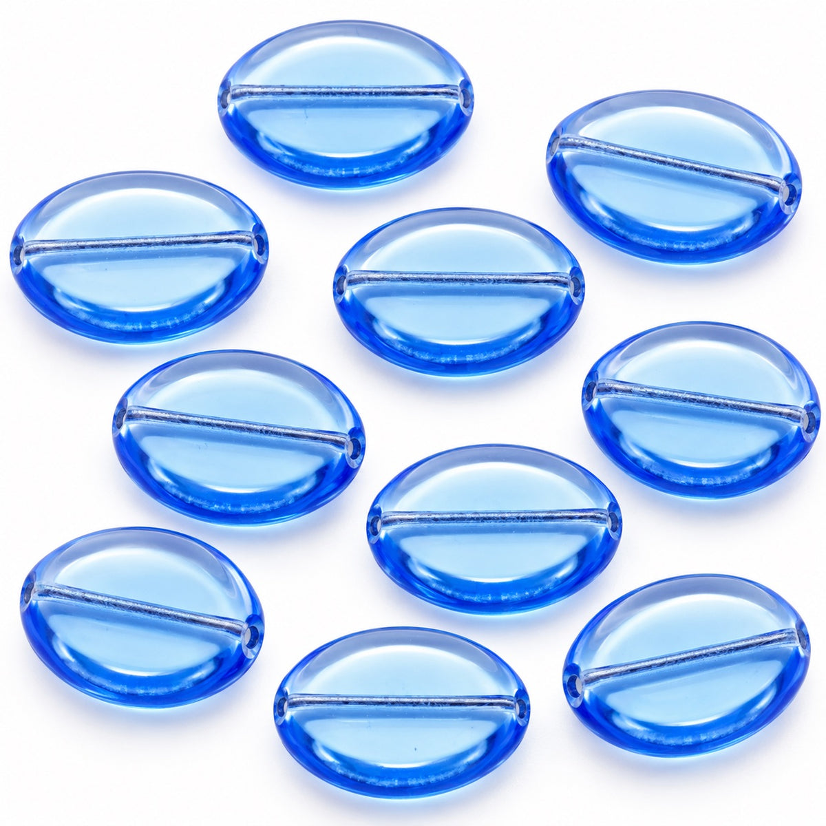 Flat Round Coin Beads, Transparent Blue (30010), Glass, Czech Republic