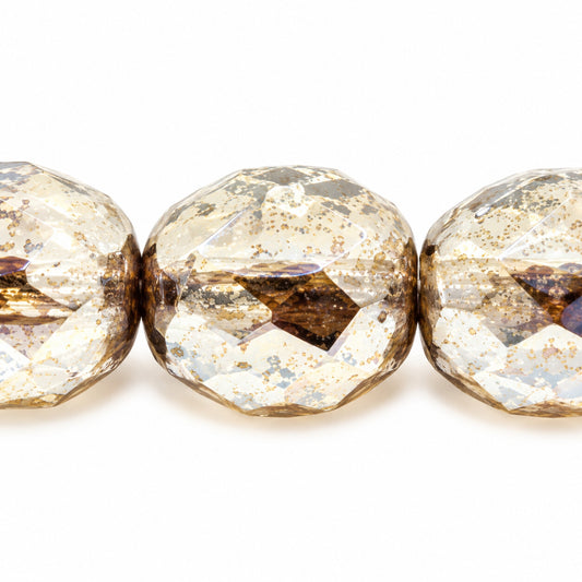 Faceted Special Cut Beads, Transparent Gray Stain With Luster Amber (40030-65401), Glass, Czech Republic