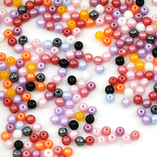 OUTLET 10 grams Round Druck Beads, Pink Mixed Colors (pink-mix), Glass, Czech Republic