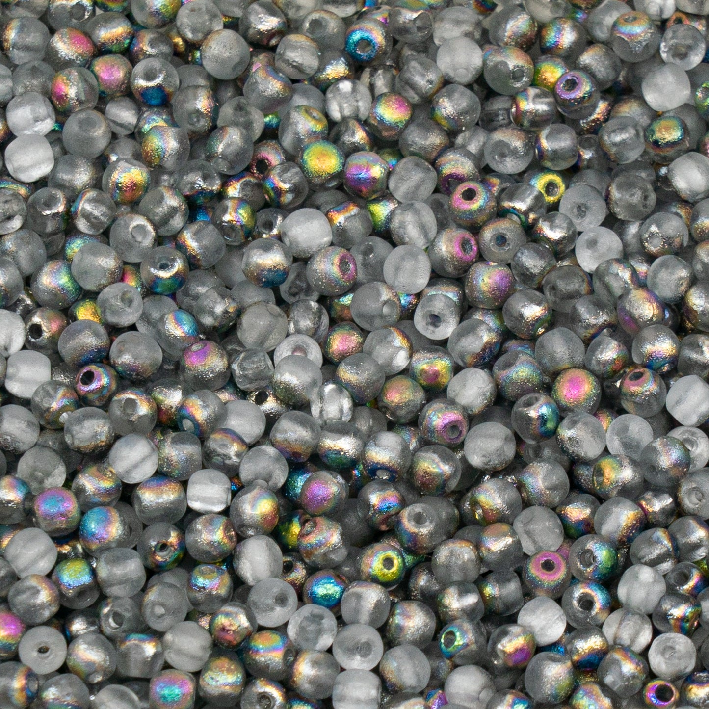 OUTLET 250g/50g Round Druck Beads, 3 x 3 mm, Crystal Etched 28137 (00030-ETCH-28137), Glass, Czech Republic