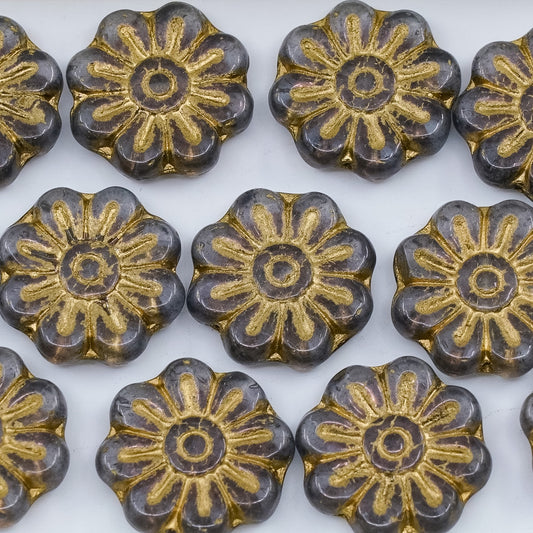 OUTLET 250g/50g Daisy Flower Bead, 18 x 18 mm, Crystal Purple Gold Lined (00030-15726-54302), Glass, Czech Republic