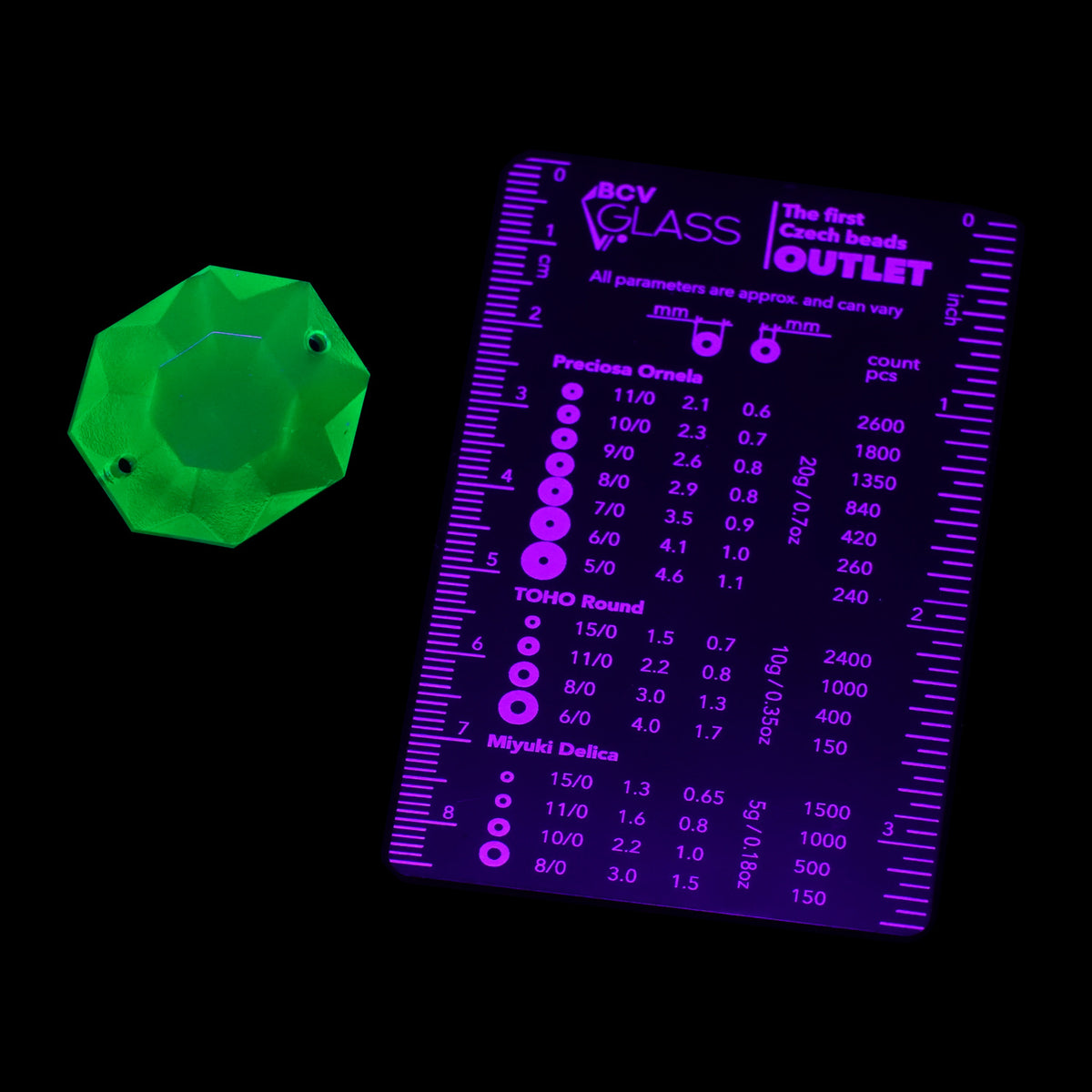 1 pc Uranium Chandelier Trimming Octagon 2-Hole (approx. 29x27mm), Emerald Green, Hand Cut and Polished Glass, Czech Republic, OUTLET