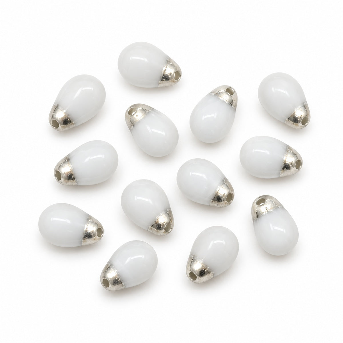 Drop Beads, Chalk White Crystal Silver Half Coating (03000-27001), Glass, Czech Republic