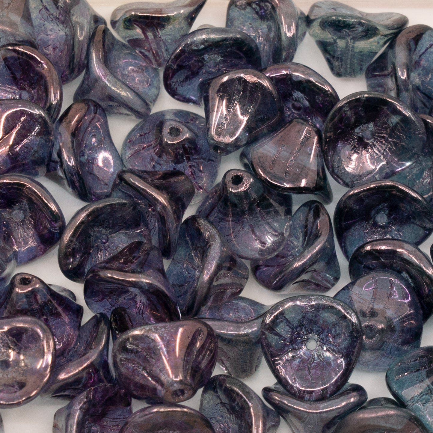 OUTLET 250g/50g Daylily Flower Beads, 10 x 12 mm, Crystal Purple (00030-15726), Glass, Czech Republic