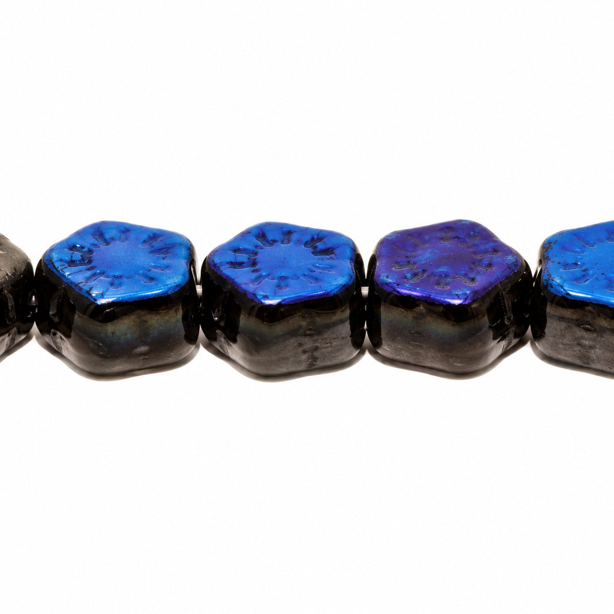Sunset Flower Beads, Black 22201 (23980-22201), Glass, Czech Republic