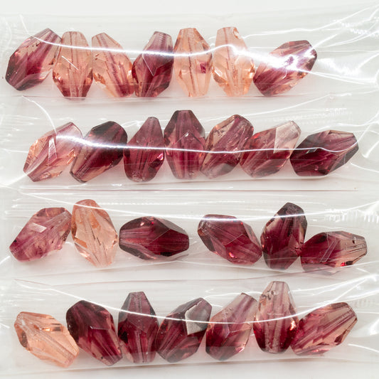 アウトレット 10グラム ファセットスペシャルカットビーズ、15 x 10 mm、ミックスピンク（t0250）、ガラス、チェコ共和国