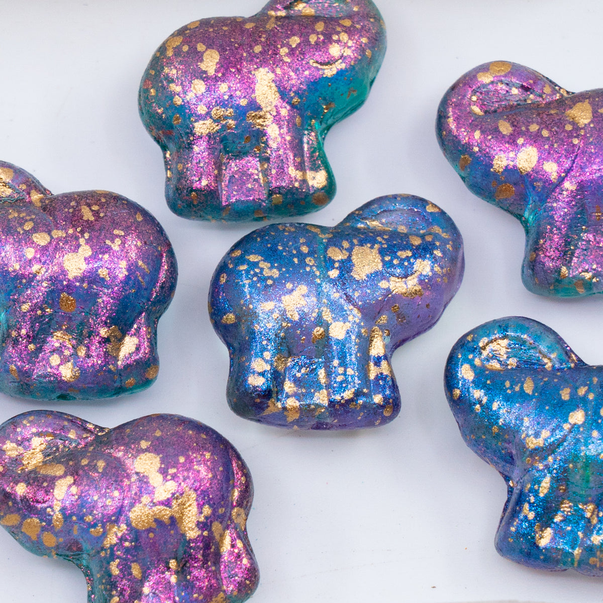 OUTLET 250g/50g Elephant Beads, 20 x 21 mm, Crystal Blue Violet Gold Splash (00030-48023-94401), Glass, Czech Republic