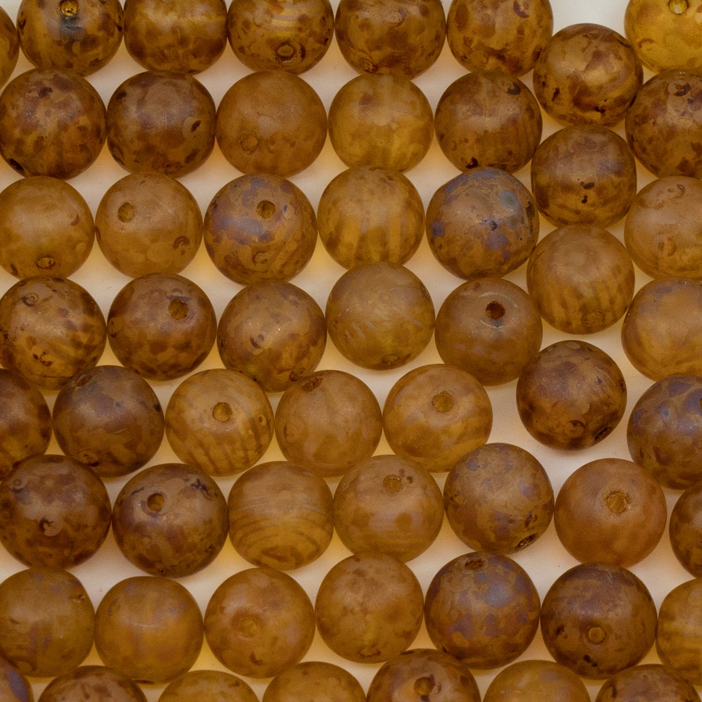 OUTLET 250g Round Druck Beads, 8 x 8 mm, Crystal White Stripes Matte Travertin (08701-84110-86800), Glass, Czech Republic