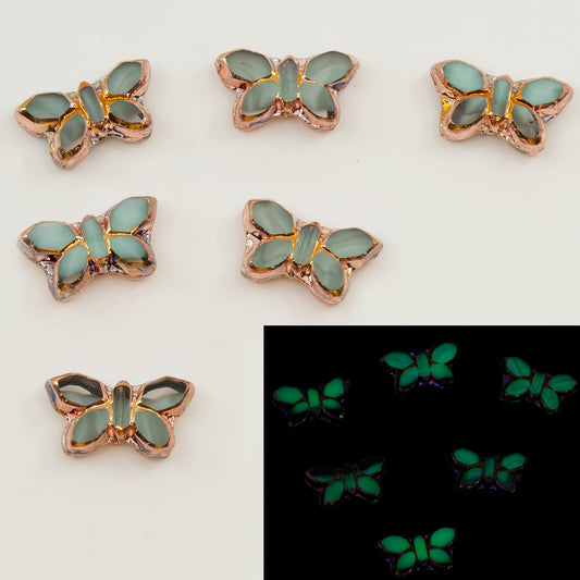 OUTLET 5 grams Table Cut Butterfly Beads, 20 x 12 mm, Teal Rose Gold Capri 2X (56218-27101-2x), Glass, Czech Republic
