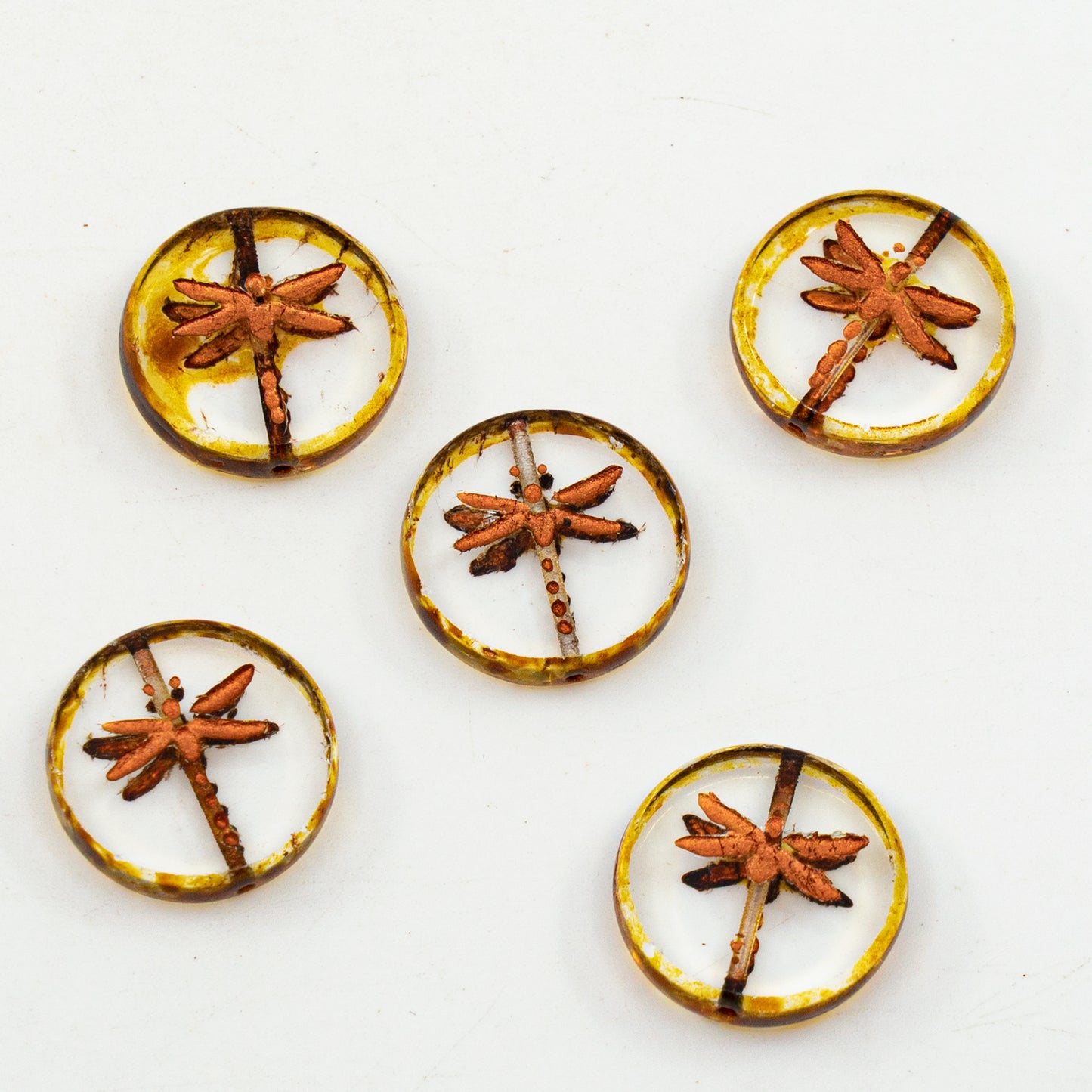 OUTLET 10 grams Table Cut Dragonfly Beads, 17 x 17 mm, Crystal Travertin Copper Lined (00030-86800-54200), Glass, Czech Republic