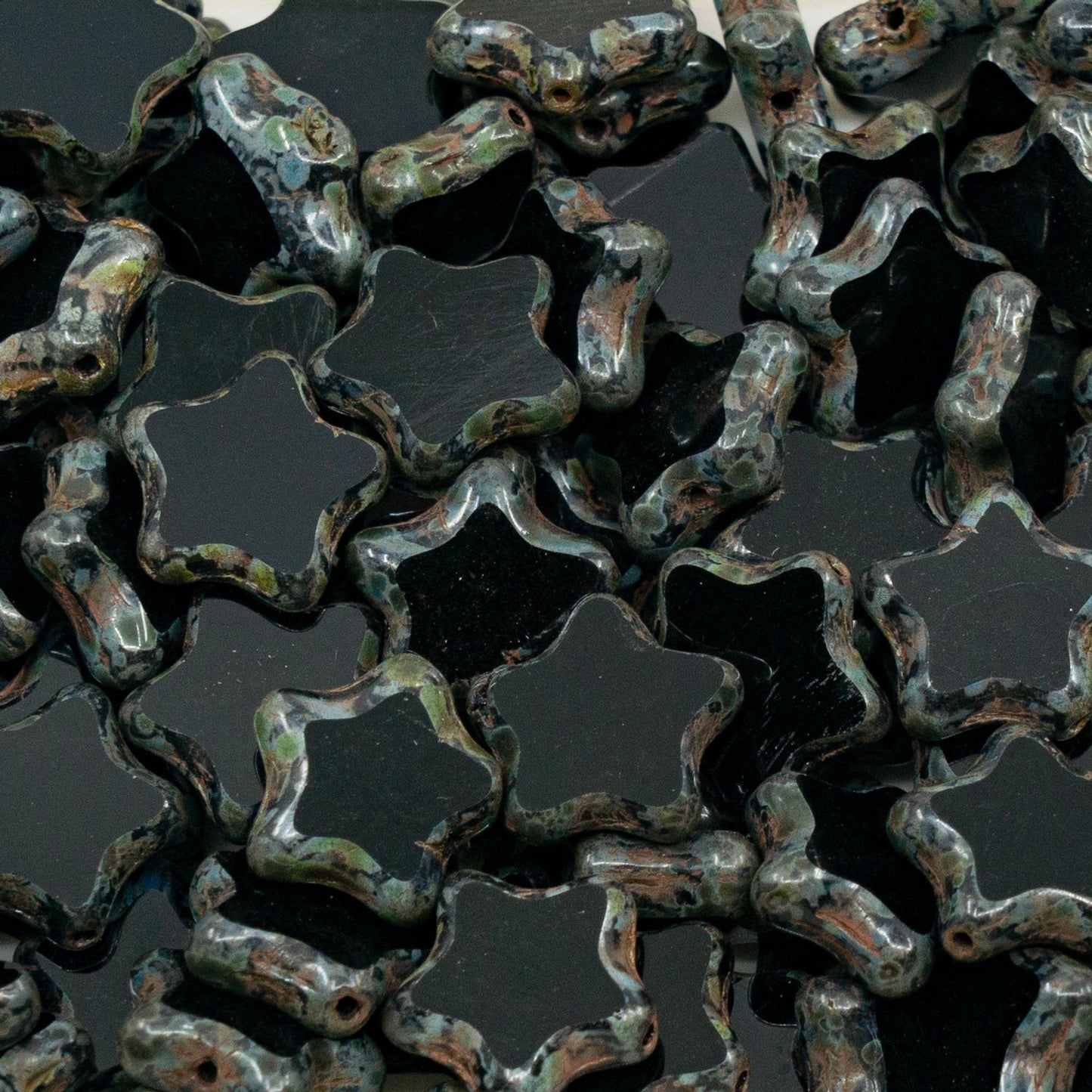 奥特莱斯 10克 台面切割星形珠，12 x 12毫米，黑色石灰华 (23980-86800)，玻璃，捷克共和国