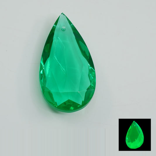 1 pc Uranium Chandelier Trimming Teardrop Pendant (approx. 55x40mm), Emerald Green, Hand Cut and Polished Glass, Czech Republic, OUTLET
