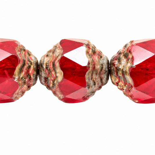 Special Cut Faceted Fire Polished Beads, Opal Red Stain Strong (91260-86805), Glass, Czech Republic