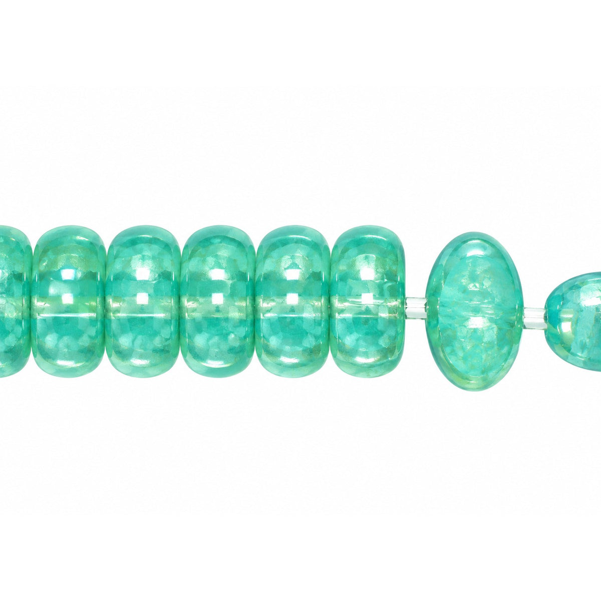 3-Hole Pressed Oval Beads, Opal Aqua (61100), Glass, Czech Republic