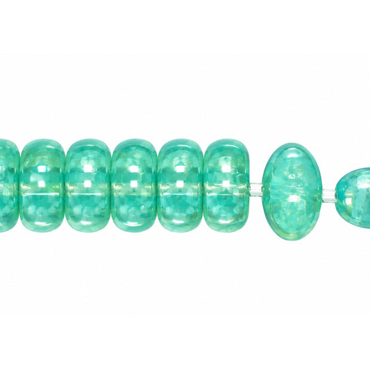 3-Hole Pressed Oval Beads, Opal Aqua (61100), Glass, Czech Republic