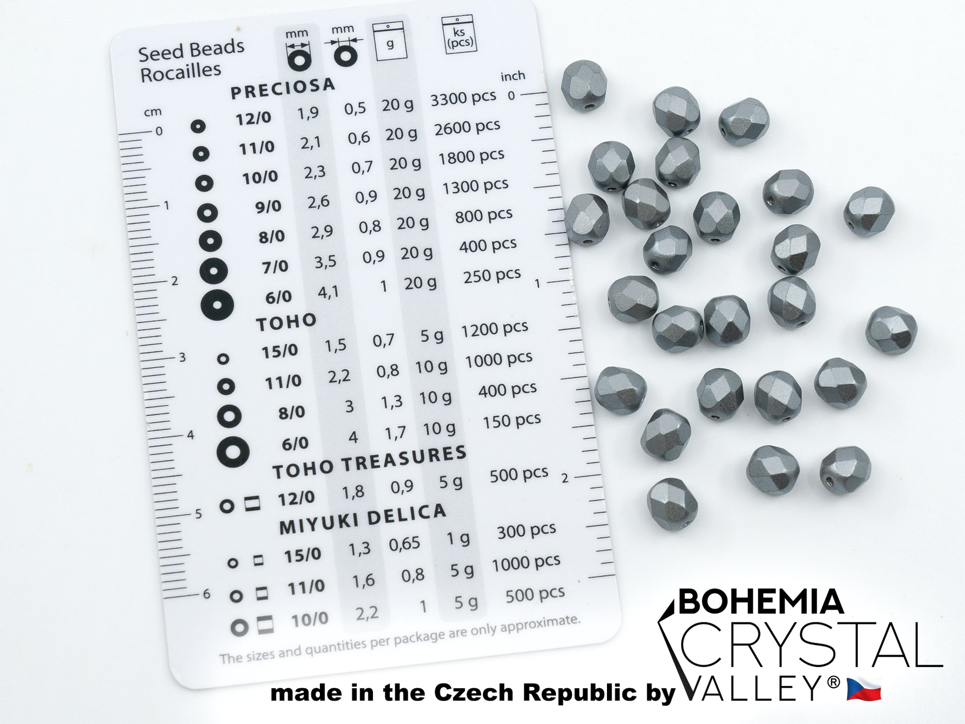 Facted Fire Polish Round Beads Pastel Silver Gray (25028), Glass, Czech Republic