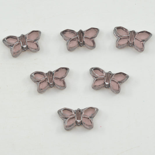 OUTLET 5 grams Table Cut Butterfly Beads, 20 x 12 mm, Transparent Light Amethyst Silver Splash (20020-86700), Glass, Czech Republic