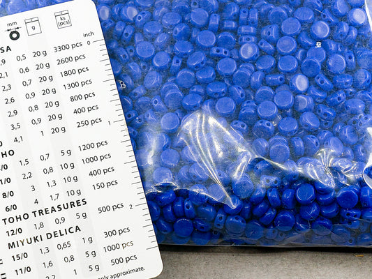 OUTLET 250g Round Flat Pressed Coin 2-Hole Beads 2d, 6 x 6 mm, Rich Blue (33060), Glass, Czech Republic