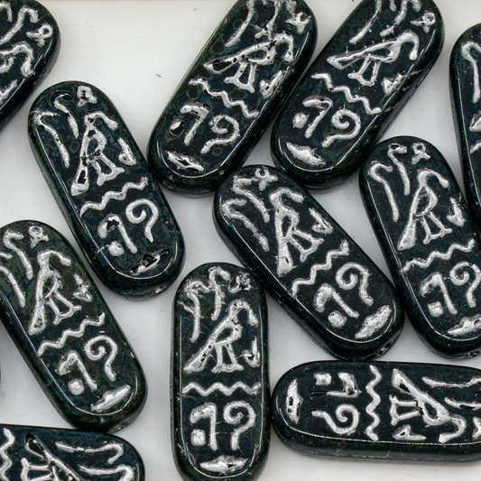 OUTLET 250g Egypt Rectangle Beads, 25 x 10 mm, Black Travertin Silver Lined (23980-86800-54201), Glass, Czech Republic