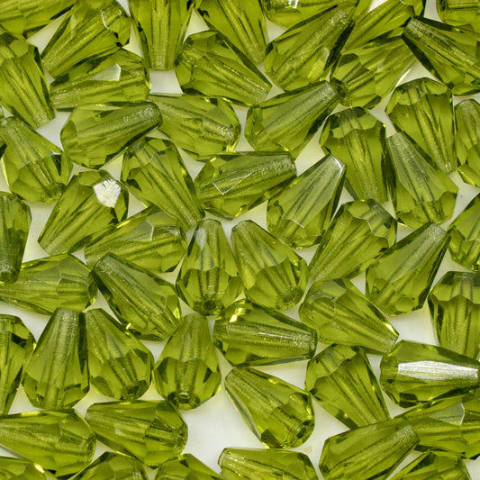 アウトレット 250g ペアーティアドロップビーズ ファセット加工 ファイアポリッシュ 10 x 7 mm 透明グリーン (00030-81800) ガラス チェコ共和国