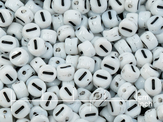 OUTLET 250g Pressed Czech Glass Letter Number Beads, 6 x 6 mm, (i), White Black Lined, Glass, Czech Republic