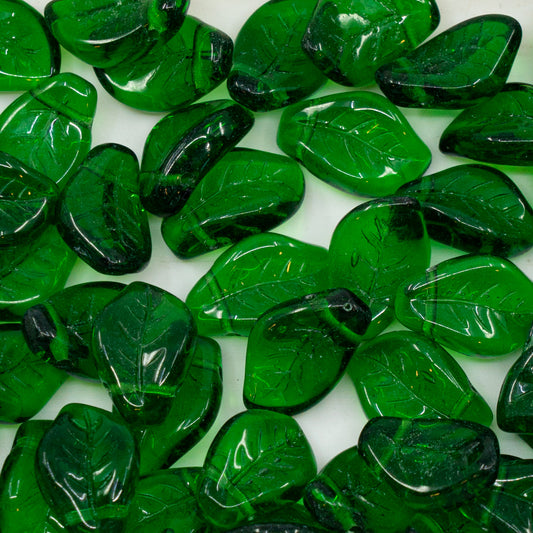 OUTLET 10 grams Wavy Leaf Beads, 9 x 14 mm, Transparent Green Emerald (50150), Glass, Czech Republic