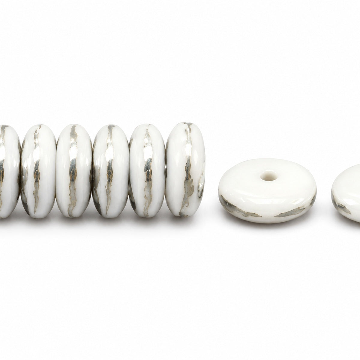 Space Disk Beads, Chalk White Crystal Silver Half Coating (03000-27001), Glass, Czech Republic