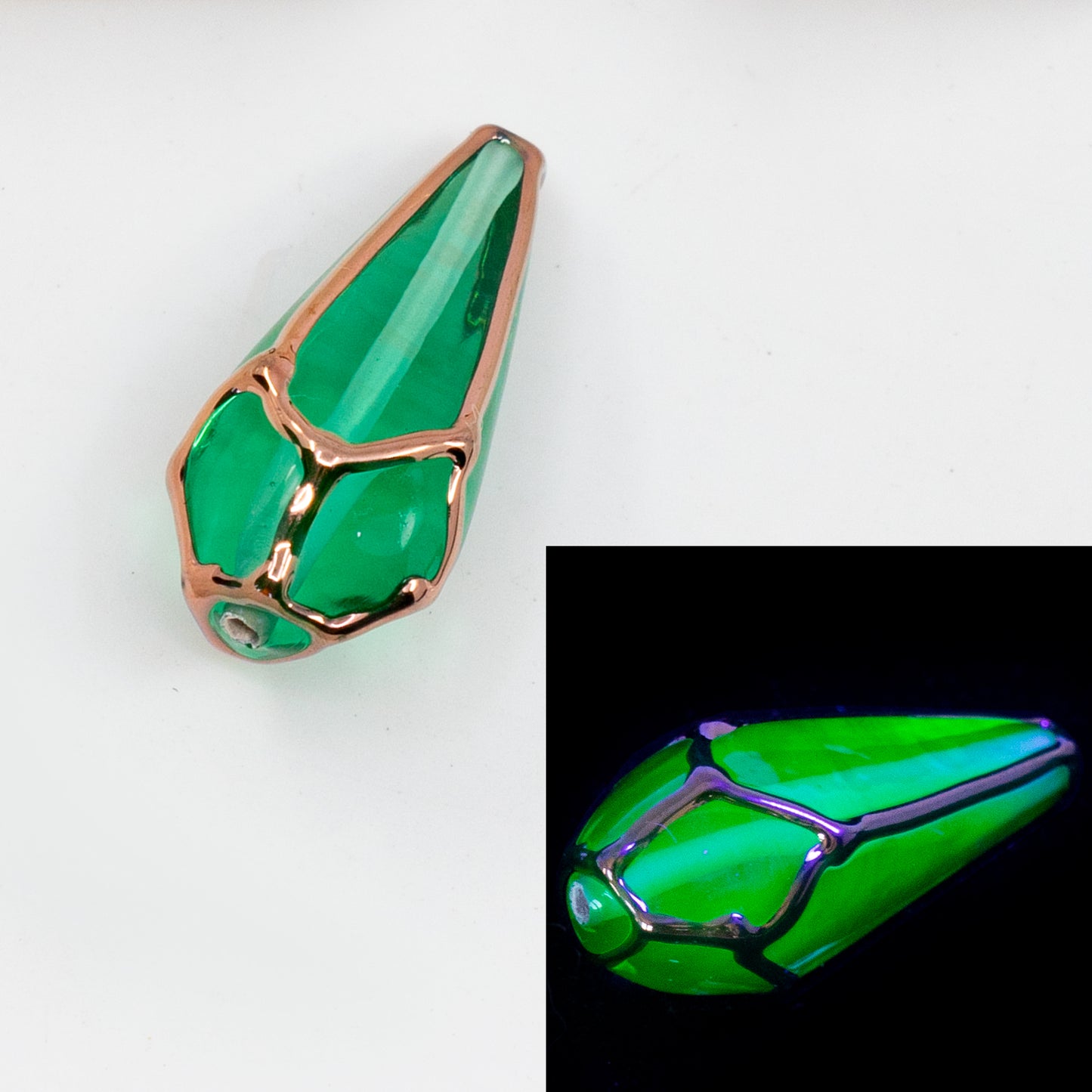 OUTLET 10 grams Handmade Lampwork Drop Beads, 30 x 12 mm, Chandelier Green B (chandelier-green-b), Glass, Czech Republic