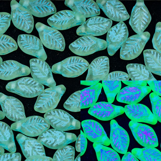 OUTLET 250g/50g Bay Leaf Beads, 6 x 12 mm, Transparent Yellow Matte Light Blue Lined (80130-84110-54308), Glass, Czech Republic